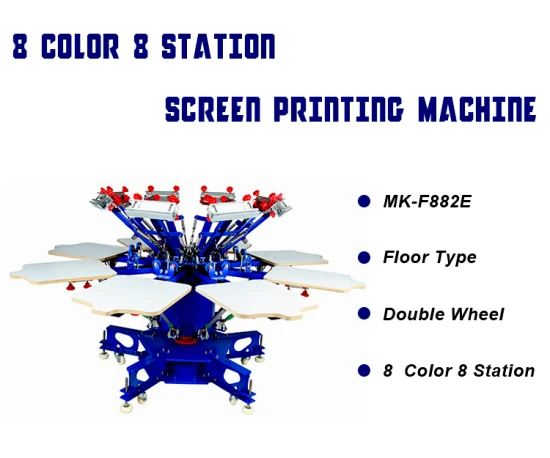 Imprimante manuelle d'écran de carrousel de 8 couleurs 8 stations/Machine d'impression d'écran en soie de t-shirt